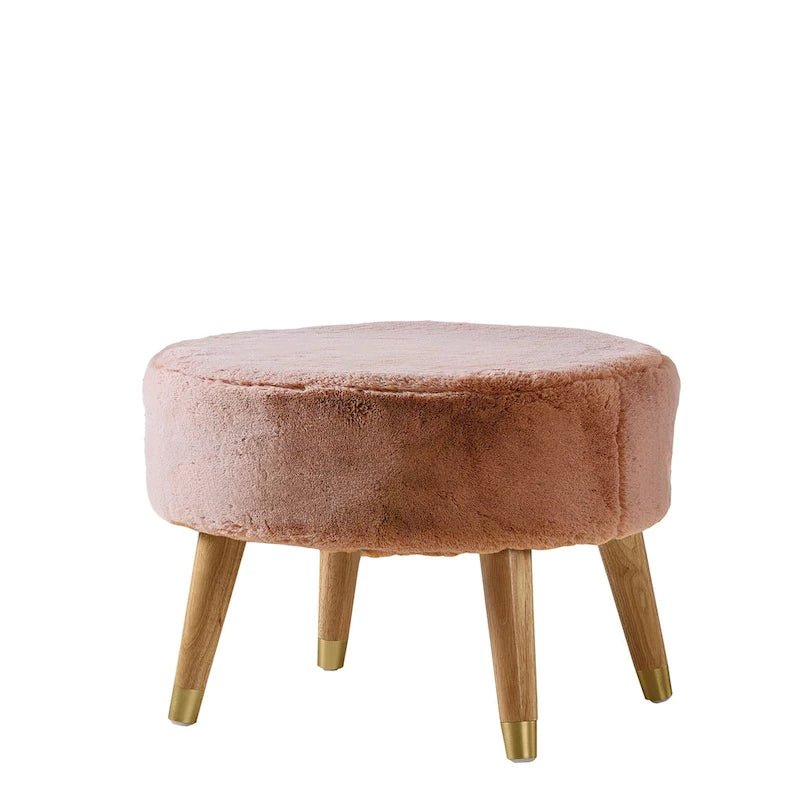 Ottoman ovale multicolore en fausse fourrure avec pieds en bois pour 1 personne