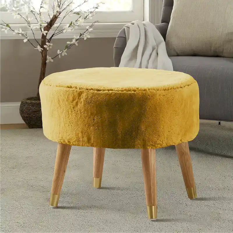 Ottoman ovale multicolore en fausse fourrure avec pieds en bois pour 1 personne