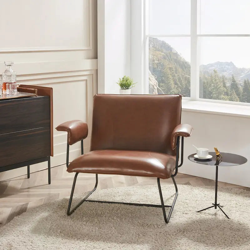 Fauteuil de salon accent en similicuir PU noir/marron pour 1 personne