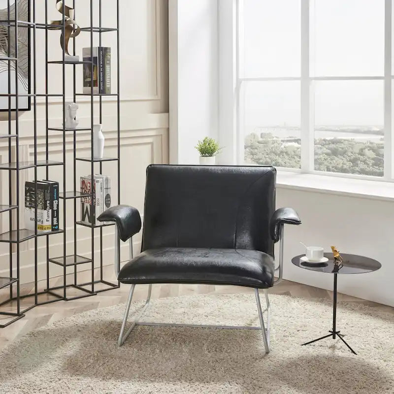 Fauteuil de salon accent en similicuir PU noir/marron pour 1 personne