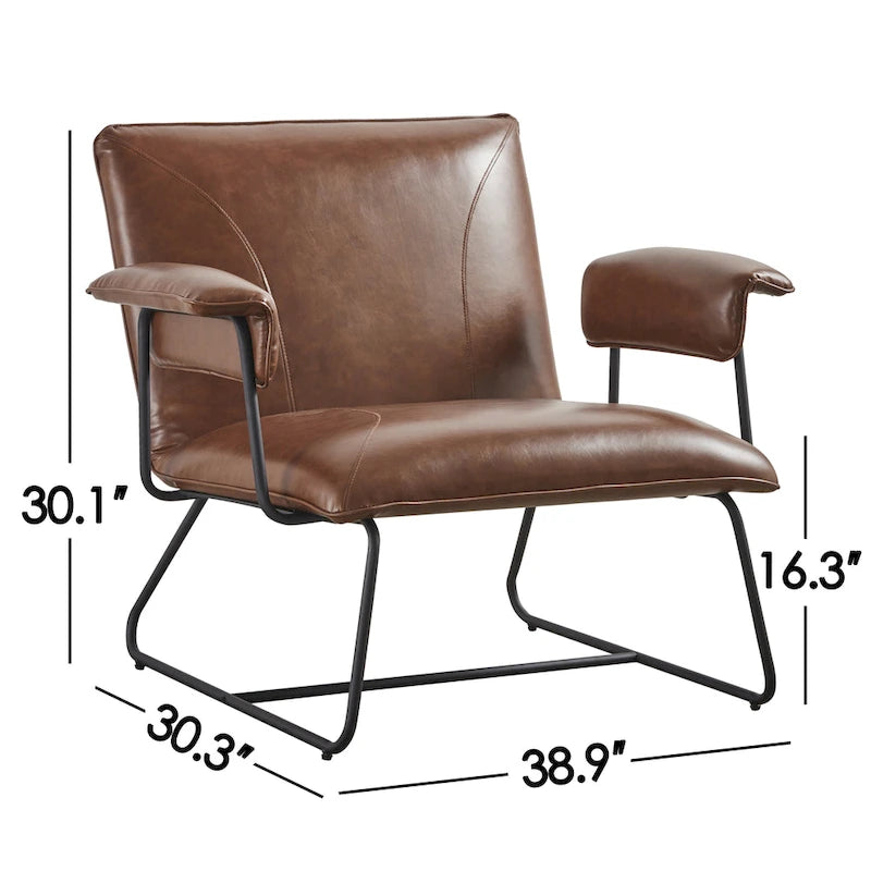 Fauteuil de salon accent en similicuir PU noir/marron pour 1 personne