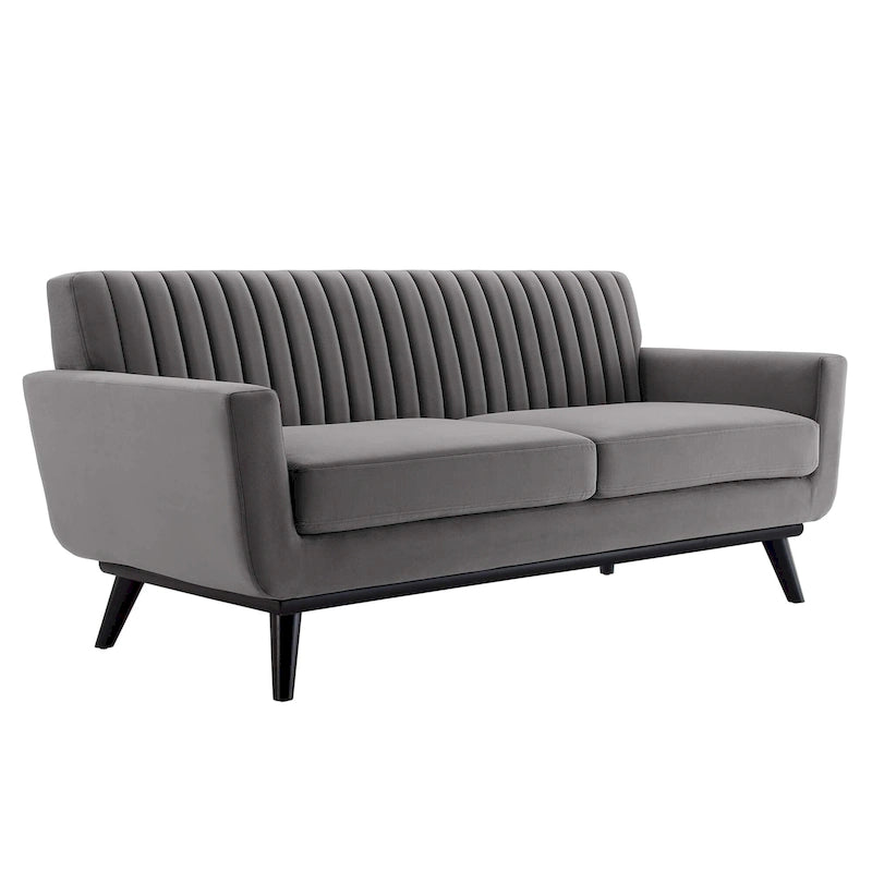 Causeuse capitonnée en velours Performance gris / rose poudré / émeraude pour 2
