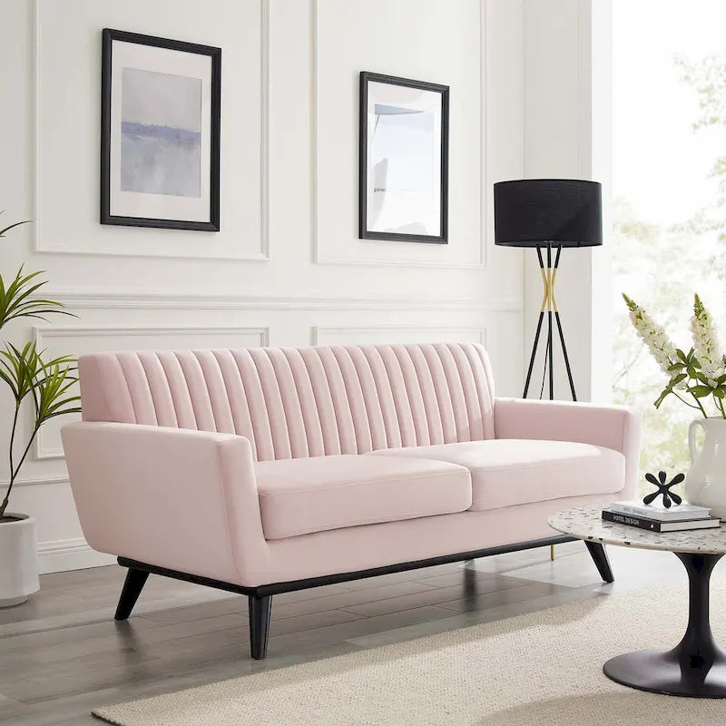 Causeuse capitonnée en velours Performance gris / rose poudré / émeraude pour 2