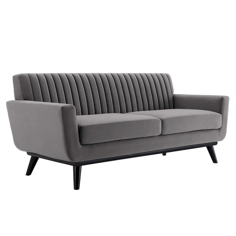 Causeuse capitonnée en velours Performance gris / rose poudré / émeraude pour 2