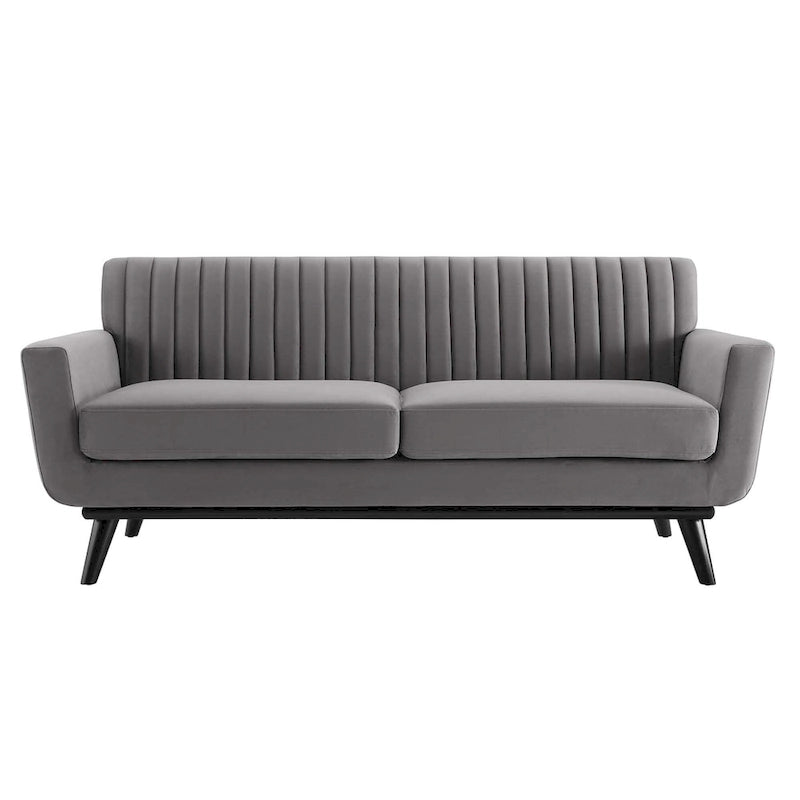 Causeuse capitonnée en velours Performance gris / rose poudré / émeraude pour 2