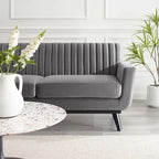 Causeuse capitonnée en velours Performance gris / rose poudré / émeraude pour 2