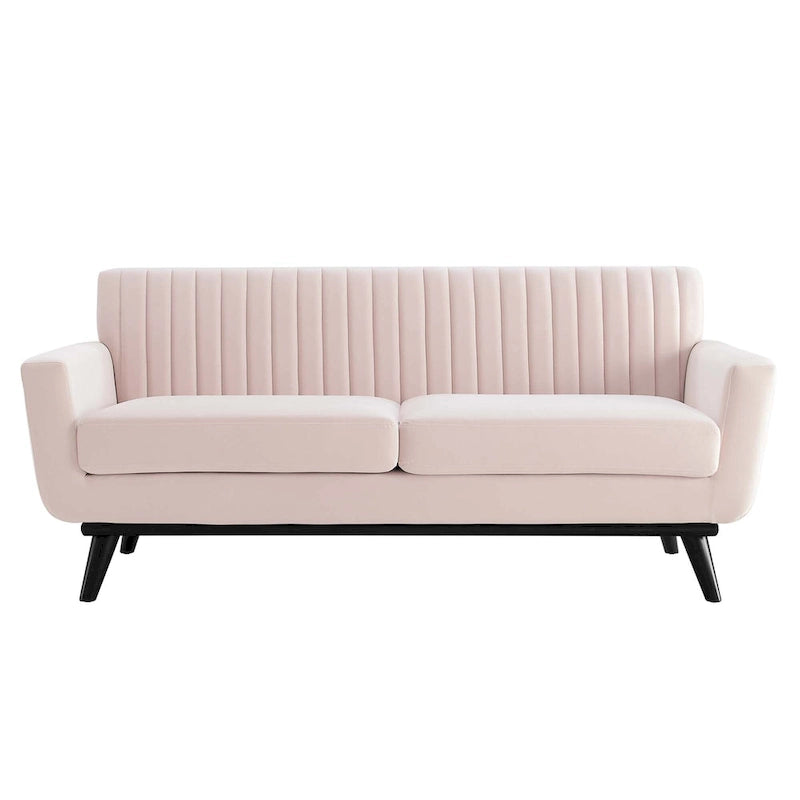 Causeuse capitonnée en velours Performance gris / rose poudré / émeraude pour 2