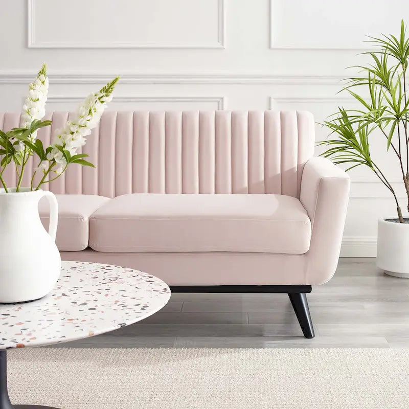 Causeuse capitonnée en velours Performance gris / rose poudré / émeraude pour 2