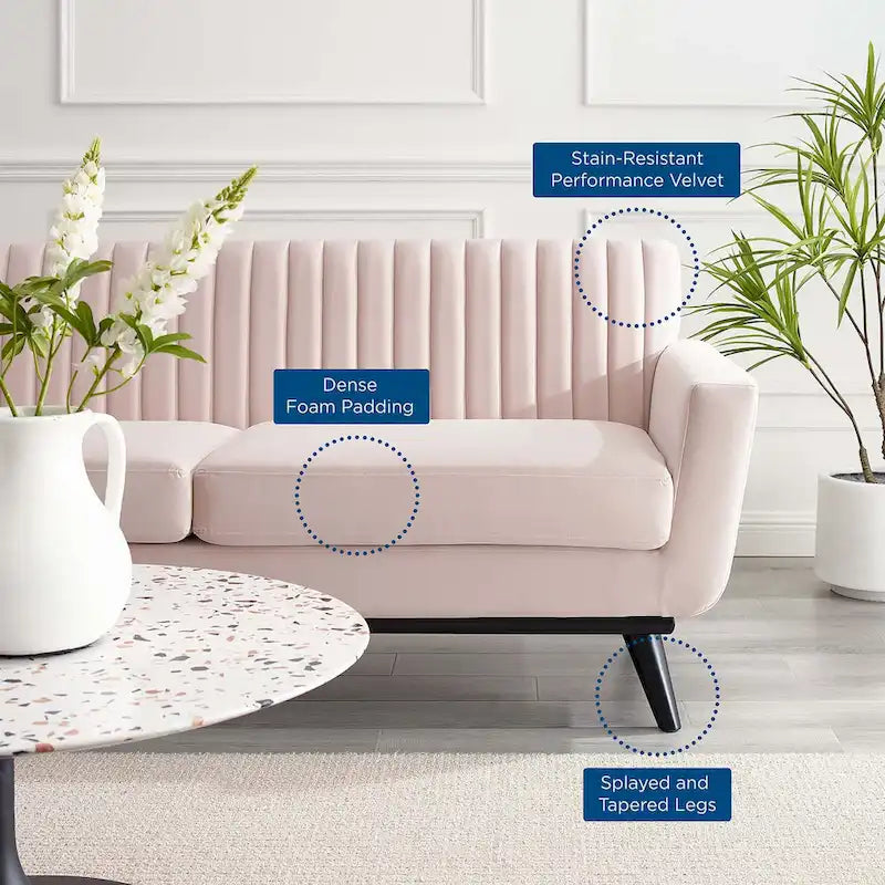 Causeuse capitonnée en velours Performance gris / rose poudré / émeraude pour 2