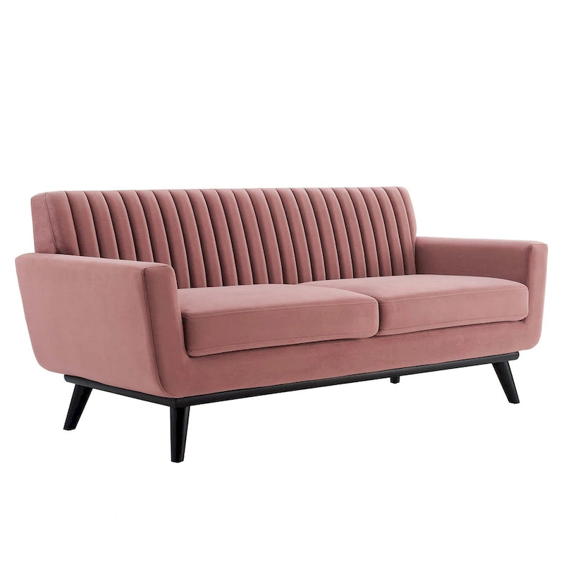Causeuse capitonnée en velours Performance gris / rose poudré / émeraude pour 2