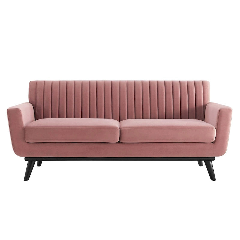 Causeuse capitonnée en velours Performance gris / rose poudré / émeraude pour 2
