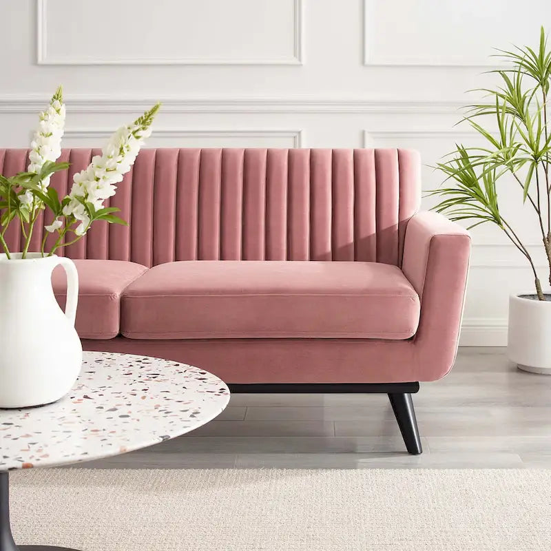 Causeuse capitonnée en velours Performance gris / rose poudré / émeraude pour 2