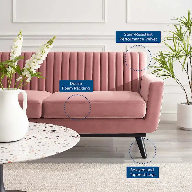 Causeuse capitonnée en velours Performance gris / rose poudré / émeraude pour 2