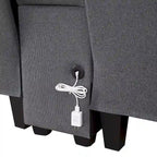 Canapé en lin beige/gris/noir avec console et ports USB pour 4 personnes