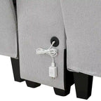 Canapé en lin beige/gris/noir avec console et ports USB pour 4 personnes