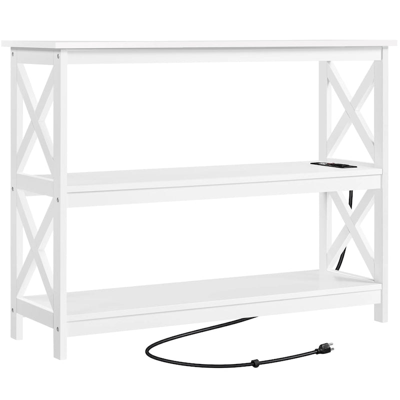 Table console à 3 niveaux avec prise de courant – Blanc / Gris / Espresso / Noir, MDF moderne, 1 à 2 utilisateurs