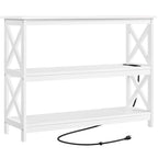 Table console à 3 niveaux avec prise de courant – Blanc / Gris / Espresso / Noir, MDF moderne, 1 à 2 utilisateurs