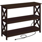 Table console à 3 niveaux avec prise de courant – Blanc / Gris / Espresso / Noir, MDF moderne, 1 à 2 utilisateurs