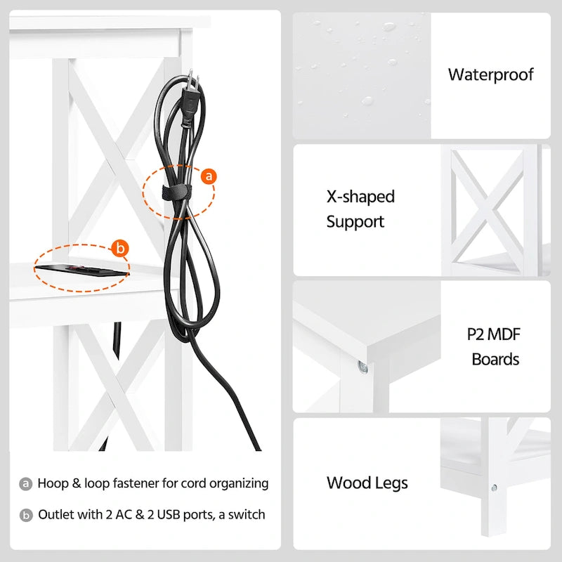 Table console à 3 niveaux avec prise de courant – Blanc / Gris / Espresso / Noir, MDF moderne, 1 à 2 utilisateurs