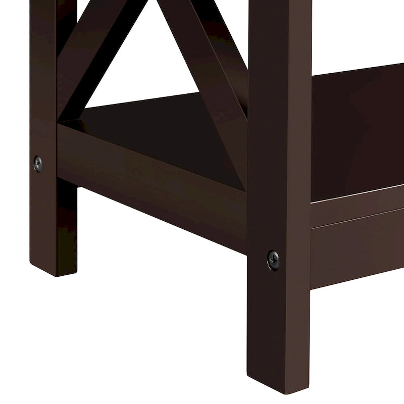 Table console à 3 niveaux avec prise de courant – Blanc / Gris / Espresso / Noir, MDF moderne, 1 à 2 utilisateurs