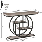 Console 4 niveaux avec base circulaire – Marron/Gris, Métal et Bois industriel, 1 à 2 utilisateurs