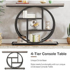 Console 4 niveaux avec base circulaire – Marron/Gris, Métal et Bois industriel, 1 à 2 utilisateurs