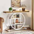 Console 4 niveaux avec base circulaire – Marron/Gris, Métal et Bois industriel, 1 à 2 utilisateurs