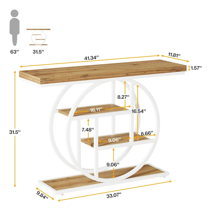 Console 4 niveaux avec base circulaire – Marron/Gris, Métal et Bois industriel, 1 à 2 utilisateurs