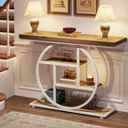 Console 4 niveaux avec base circulaire – Marron/Gris, Métal et Bois industriel, 1 à 2 utilisateurs