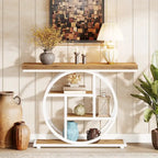 Console 4 niveaux avec base circulaire – Marron/Gris, Métal et Bois industriel, 1 à 2 utilisateurs