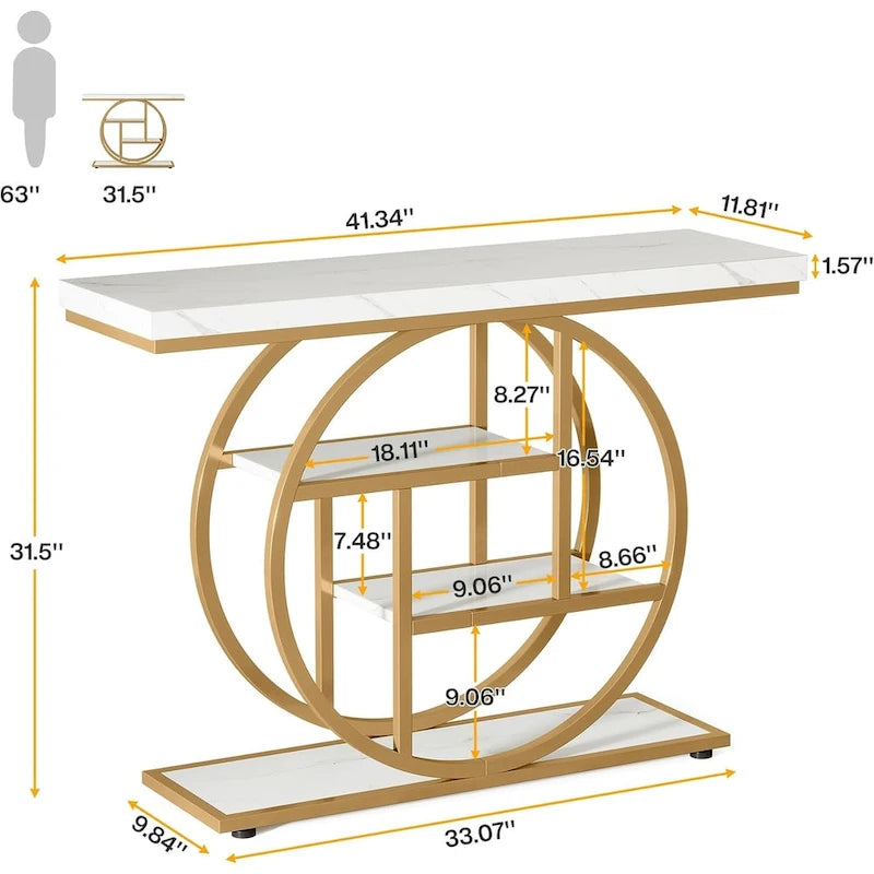 Console 4 niveaux avec base circulaire – Marron/Gris, Métal et Bois industriel, 1 à 2 utilisateurs
