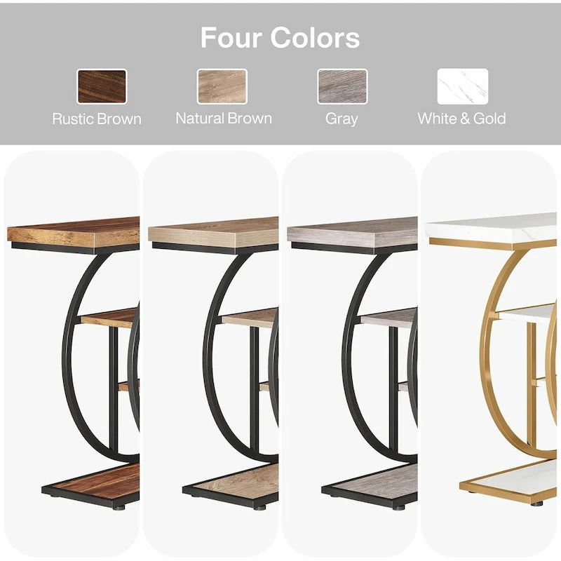 Console 4 niveaux avec base circulaire – Marron/Gris, Métal et Bois industriel, 1 à 2 utilisateurs