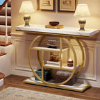 Console 4 niveaux avec base circulaire – Marron/Gris, Métal et Bois industriel, 1 à 2 utilisateurs