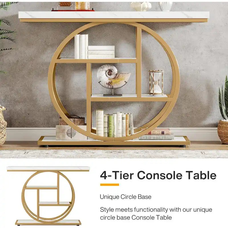 Console 4 niveaux avec base circulaire – Marron/Gris, Métal et Bois industriel, 1 à 2 utilisateurs