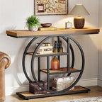 Console 4 niveaux avec base circulaire – Marron/Gris, Métal et Bois industriel, 1 à 2 utilisateurs