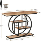 Console 4 niveaux avec base circulaire – Marron/Gris, Métal et Bois industriel, 1 à 2 utilisateurs