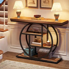 Console 4 niveaux avec base circulaire – Marron/Gris, Métal et Bois industriel, 1 à 2 utilisateurs