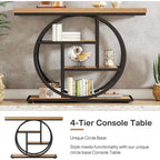 Console 4 niveaux avec base circulaire – Marron/Gris, Métal et Bois industriel, 1 à 2 utilisateurs