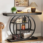 Console 4 niveaux avec base circulaire – Marron/Gris, Métal et Bois industriel, 1 à 2 utilisateurs