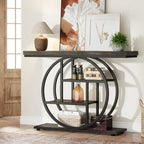 Console 4 niveaux avec base circulaire – Marron/Gris, Métal et Bois industriel, 1 à 2 utilisateurs