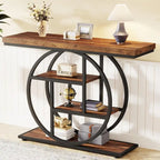 Console 4 niveaux avec base circulaire – Marron/Gris, Métal et Bois industriel, 1 à 2 utilisateurs