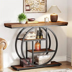 Console 4 niveaux avec base circulaire – Marron/Gris, Métal et Bois industriel, 1 à 2 utilisateurs