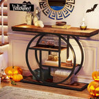 Console 4 niveaux avec base circulaire – Marron/Gris, Métal et Bois industriel, 1 à 2 utilisateurs