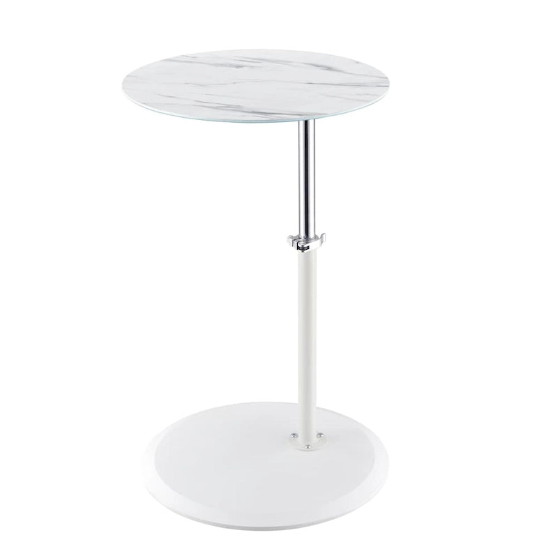 Table d'appoint réglable en hauteur – Blanc / Gris / Noir, dessus en verre effet marbre moderne et base à pince, utilisateur unique
