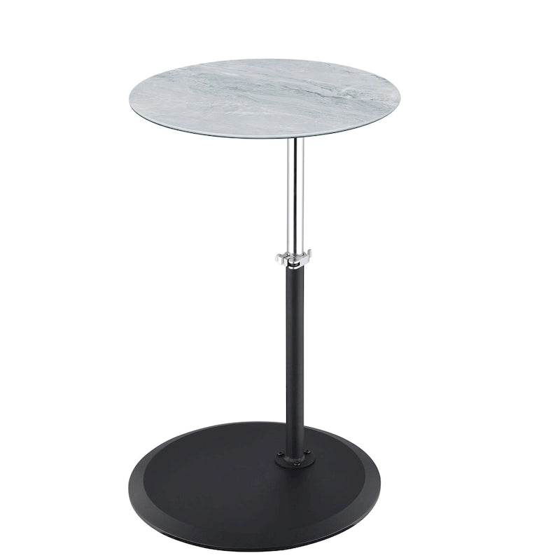 Table d'appoint réglable en hauteur – Blanc / Gris / Noir, dessus en verre effet marbre moderne et base à pince, utilisateur unique