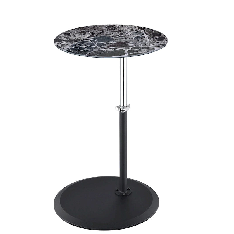 Table d'appoint réglable en hauteur – Blanc / Gris / Noir, dessus en verre effet marbre moderne et base à pince, utilisateur unique