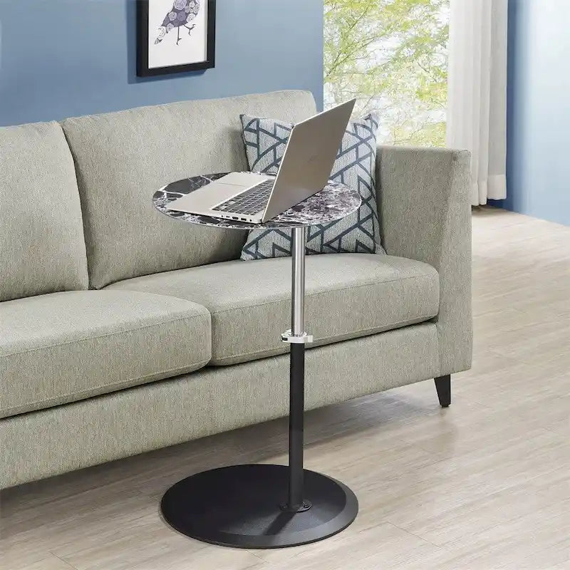 Table d'appoint réglable en hauteur – Blanc / Gris / Noir, dessus en verre effet marbre moderne et base à pince, utilisateur unique