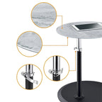 Table d'appoint réglable en hauteur – Blanc / Gris / Noir, dessus en verre effet marbre moderne et base à pince, utilisateur unique