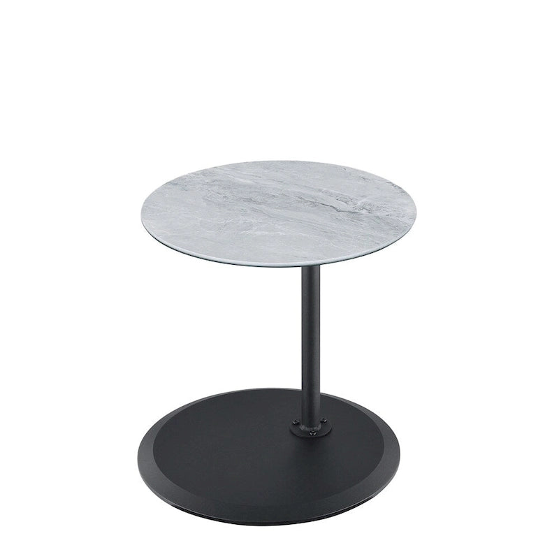 Table d'appoint réglable en hauteur – Blanc / Gris / Noir, dessus en verre effet marbre moderne et base à pince, utilisateur unique