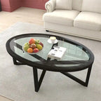 Table basse ovale en verre – Noire, verre trempé moderne du milieu du siècle et trépied en bois de peuplier, 1 à 2 utilisateurs